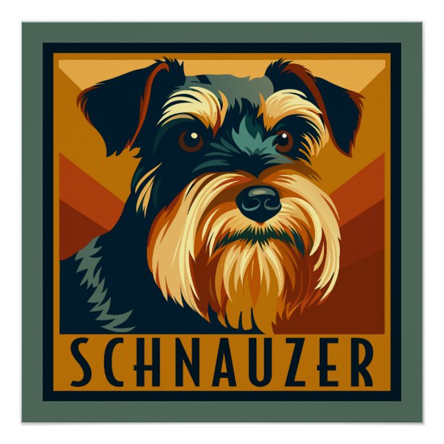 Schwarz-Silber-Schnauzer-Retro-Portrait Poster (Vorderseite)