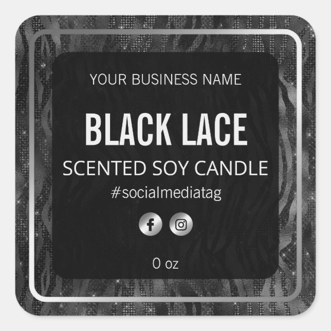 Schwarz-Silber-Sparkle-Zebra-Printmarken Quadratischer Aufkleber (Vorderseite)