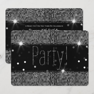 Schwarz-Silber-Sparkon-Party-Leuchten Geburtstag Einladung