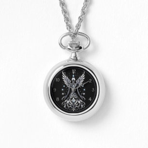 Schwarz-Silber-Tattoo-Engel Armbanduhr