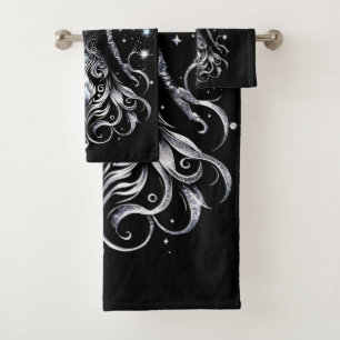 Schwarz-Silber-Tattoo-Engel Badhandtuch Set