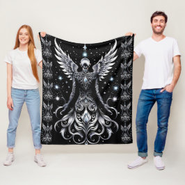 Schwarz-Silber-Tattoo-Engel Fleecedecke