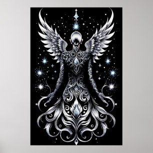 Schwarz-Silber-Tattoo-Engel Poster