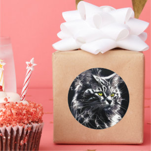 Schwarz, Silber und Coole Elegamce - Mystische Fel Runder Aufkleber