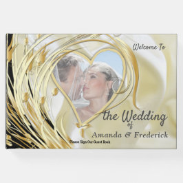 Schwarz-Silber und Gold-Satin, Kupfer/Messing-Text Gästebuch