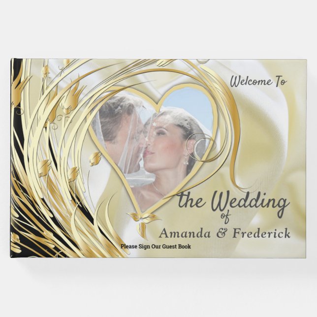 Schwarz-Silber und Gold-Satin, Kupfer/Messing-Text Gästebuch (Vorderseite)