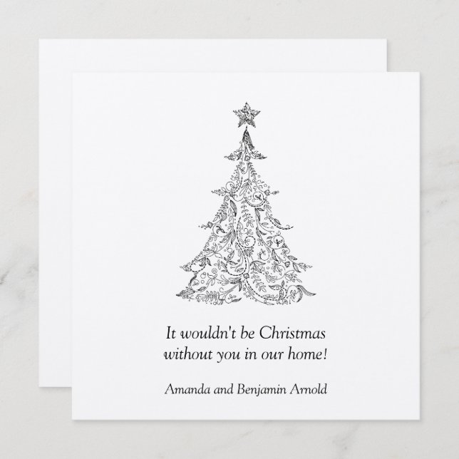 Schwarz-Silber-Urlaubsbaum Einladung (Vorne/Hinten)