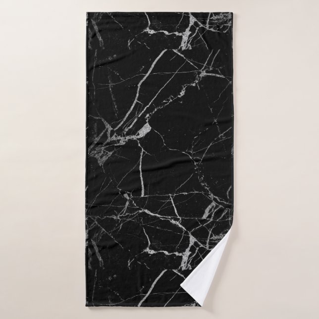 Schwarz-Silber-Venenmarmor Badehandtuch (Badehandtuch)