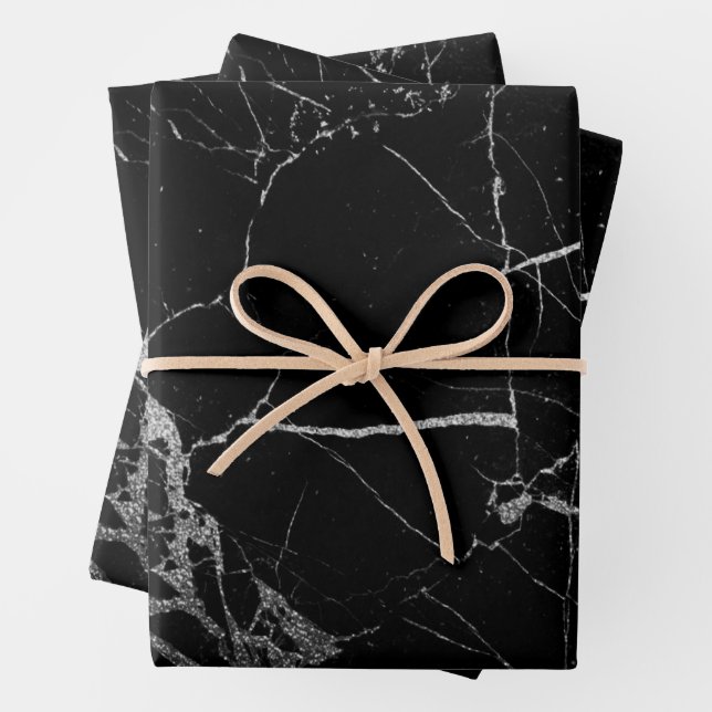 Schwarz-Silber-Venenmarmor Geschenkpapier Set (Beispiel)