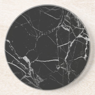 Schwarz-Silber-Venenmarmor Getränkeuntersetzer