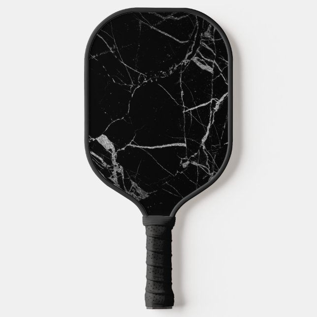 Schwarz-Silber-Venenmarmor Pickleball Schläger (Vorderseite)
