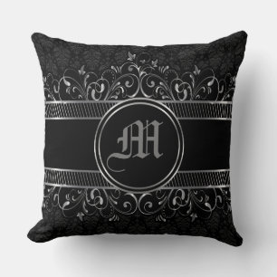 Schwarz & Silber Verziert Gothic Mit Monogramm Kissen