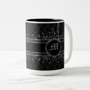 Schwarz & Silber Verziert Gothic Mit Monogramm Zweifarbige Tasse
