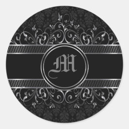 Schwarz & Silber Verziert Gotik Mit Monogramm Runder Aufkleber
