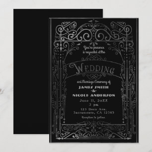 Schwarz & Silber Vintage Viktorianische Dekoration Einladung