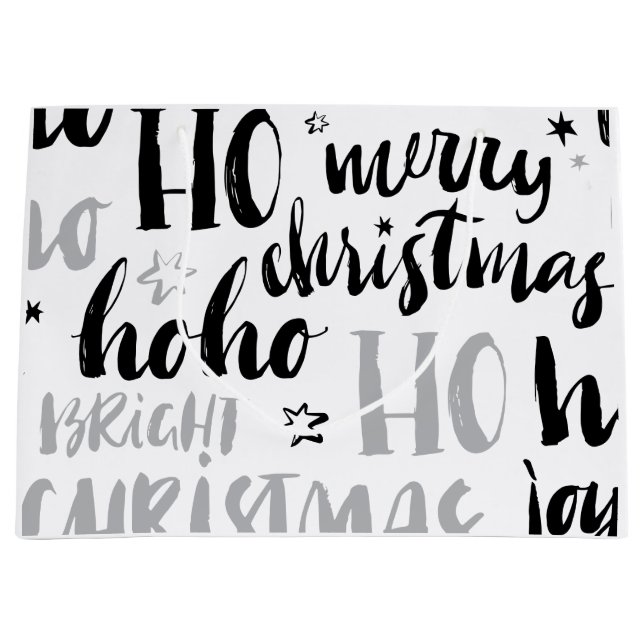 Schwarz & Silber Weihnachtswortkunst Niedliche Äst Große Geschenktüte (Vorderseite)