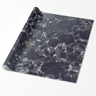 Schwarz Silber Weiß Moderne Vintage Blumen Toile Geschenkpapier