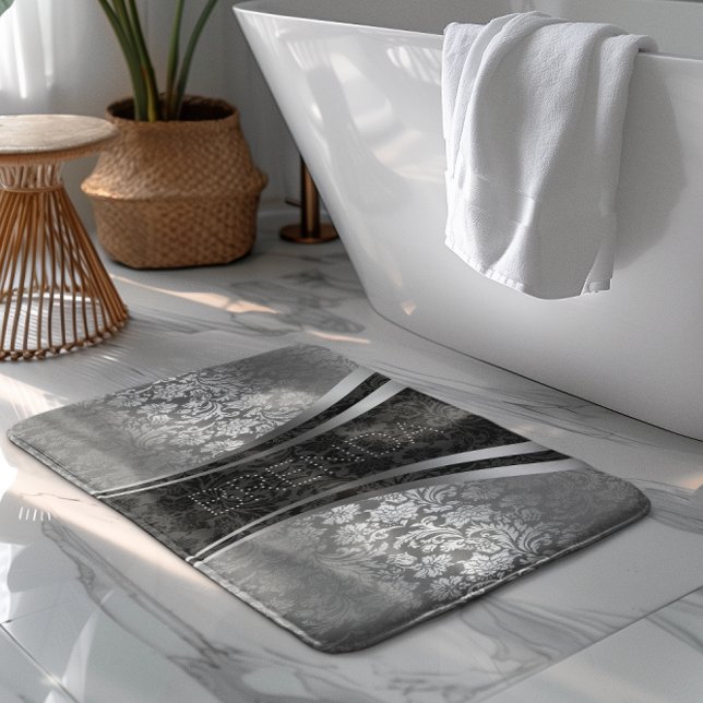 Schwarz-Silbergrau-Damaskus-Muster Badematte (Von Creator hochgeladen)
