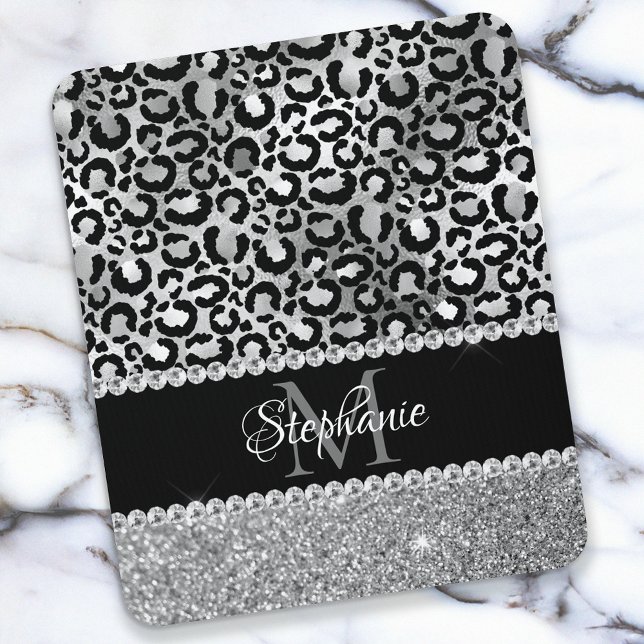 Schwarz-Silberleopard-Girly-Glam-Monogramm Mousepad (Von Creator hochgeladen)