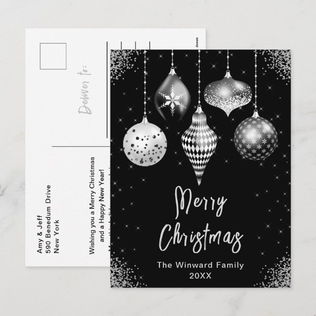 Schwarz-silberne Ornamente Frohe Weihnachten (Vorne/Hinten)