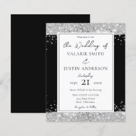 Schwarz-Silberner Glitzer Einladung zur Hochzeit