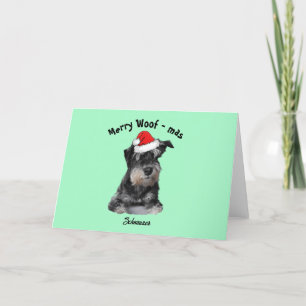 Schwarz-silberner Schnauzer mit einem Weihnachtsma Feiertagskarte