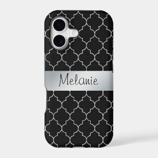Schwarz-silbernes Monogramm-Muster iPhone-Hülle