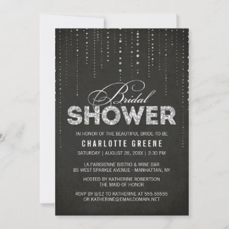 Schwarz & Silver Glitzer Look Brautparty Einladung