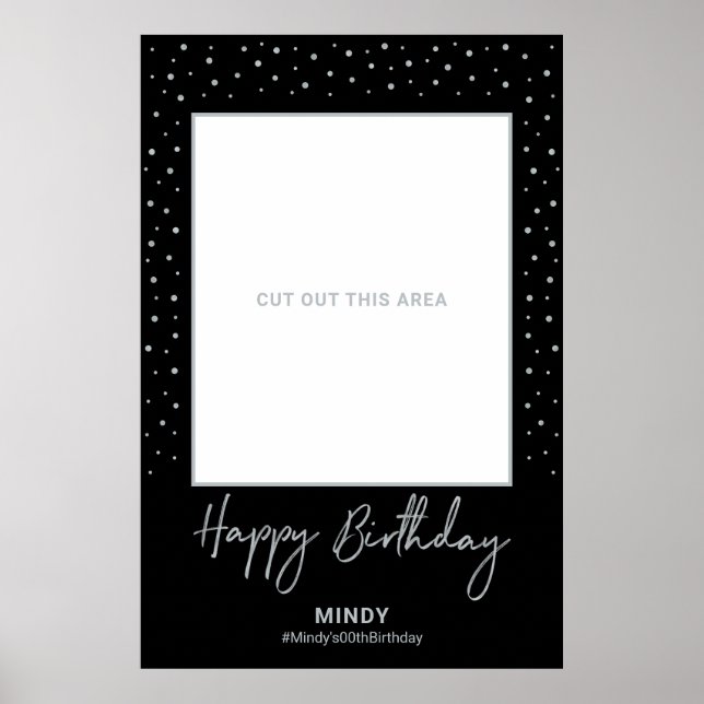 Schwarz & Silver Happy Geburtstag Foto Frame Prop Poster (Vorne)