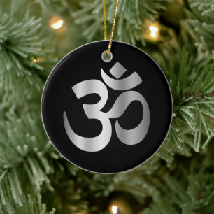Schwarz-Silver-Om-Symbol Keramik Ornament