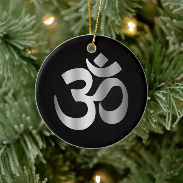 Schwarz-Silver-Om-Symbol Keramik Ornament (Baum)