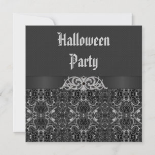 Schwarz & Silver Vintages Elegantes Halloween-Part Einladung