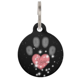 Schwarz Starlight Pink Heart Dog Paw Niedlich druc Haustiermarke