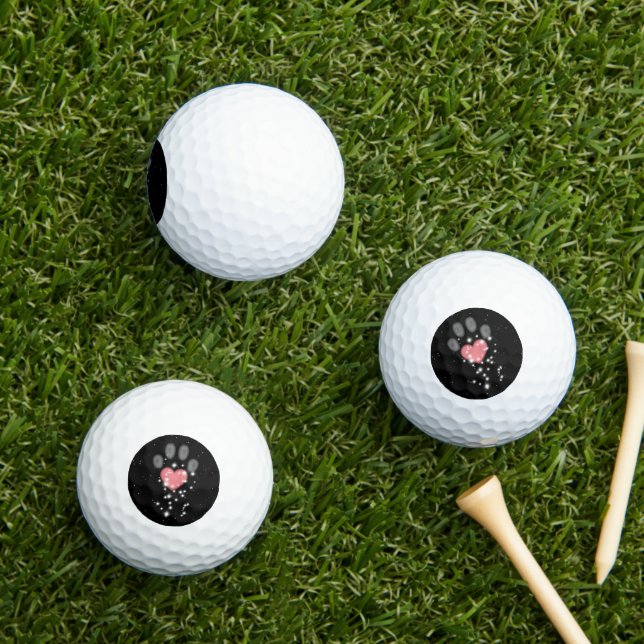 Schwarz Starlight Pink Heart Paw Print Dog Golfball (Insitu Gras)