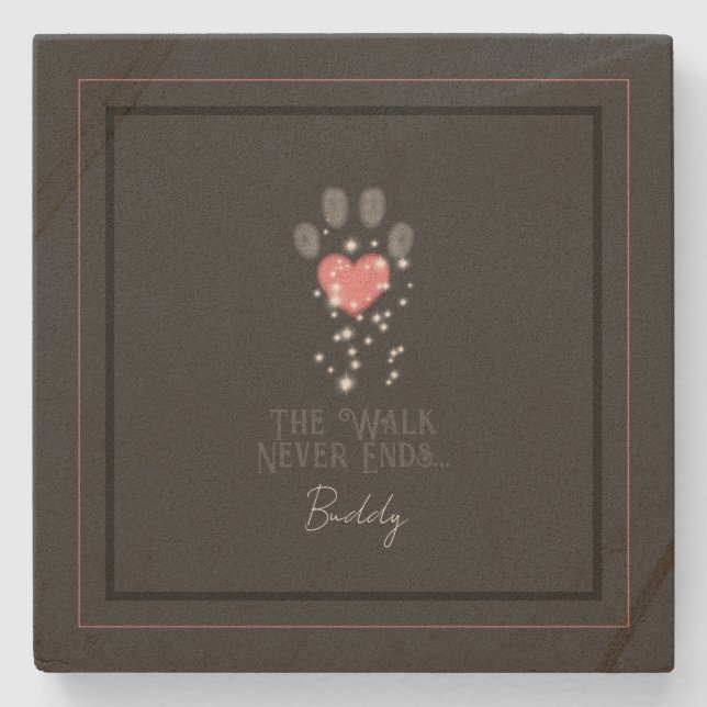 Schwarz Starlight Pink Heart Paw Print Dog Memoria Steinuntersetzer (Vorderseite)