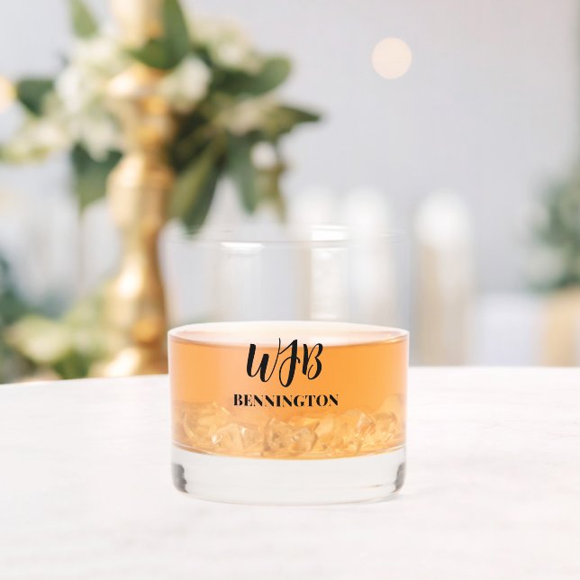 Schwarz Stilisierte Monogramm und Name Whiskyglas (Insitu (Hochzeit))