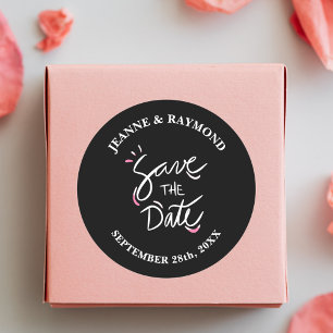 Schwarz Stilvolle Kalligrafie Hochzeit Sichern Sie Runder Aufkleber