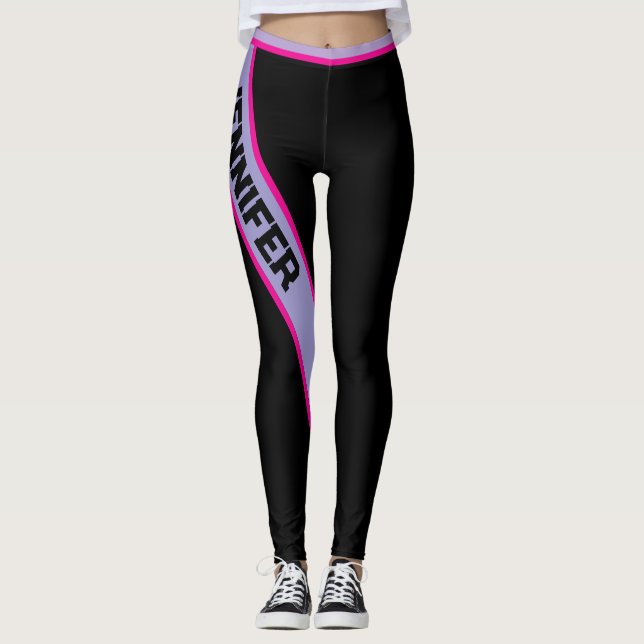 Schwarz Streifen Lilac Pink Vorlage DIY Übungsym Leggings (Vorderseite)