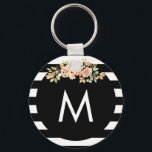 Schwarz Streifen Mit Monogramm Schlüsselanhänger<br><div class="desc">Mit Monogramm Schlüsselanhänger aus schwarzem Streifen</div>