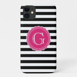 Schwarz Streifen Muster Hot Pink Monogramm Case-Mate iPhone Hülle