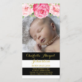 Schwarz-Streifen-rosa Blumen danken Ihnen Dankeskarte