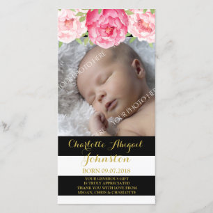 Schwarz-Streifen-rosa Blumen danken Ihnen Dankeskarte