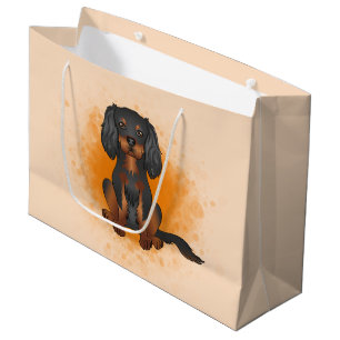 Schwarz & Tan Cavalier King Charles Hund auf Orang Große Geschenktüte