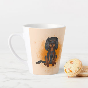 Schwarz & Tan Cavalier King Charles Hund auf Orang Milchtasse