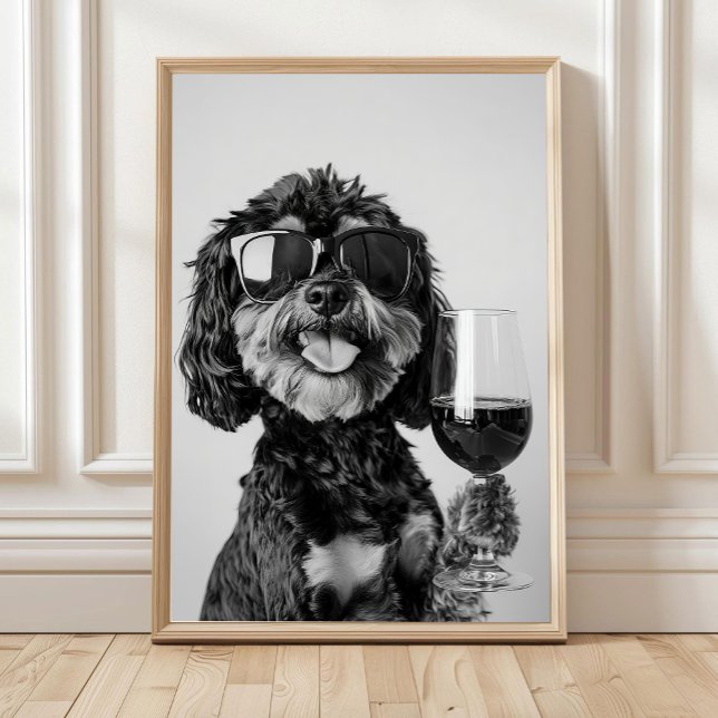 Schwarz & Tan Cavapoo beim Weintrinken Wandkunst,  Poster (Von Creator hochgeladen)