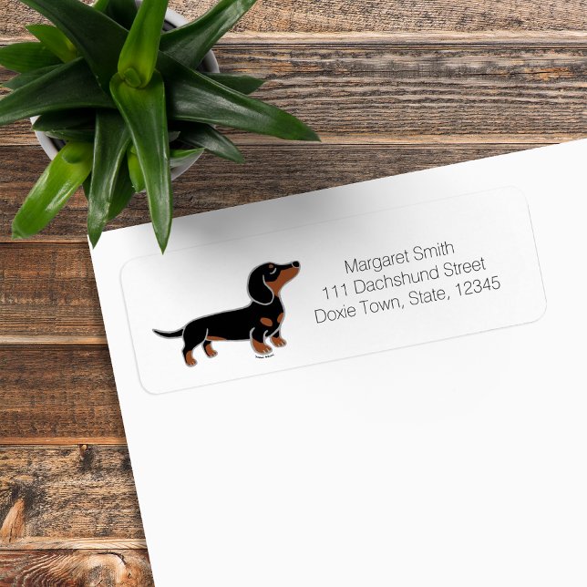 Schwarz-Tan-Dackel (Black and Tan Dachshund Posing Cartoon Design Return Address Label for Dachshund Owners.)