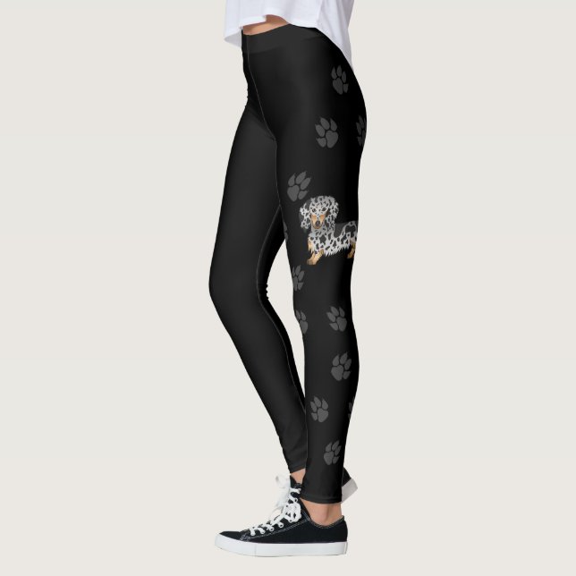 Schwarz-Tan-Dapfel-Dackel und Paws Leggings (Links)