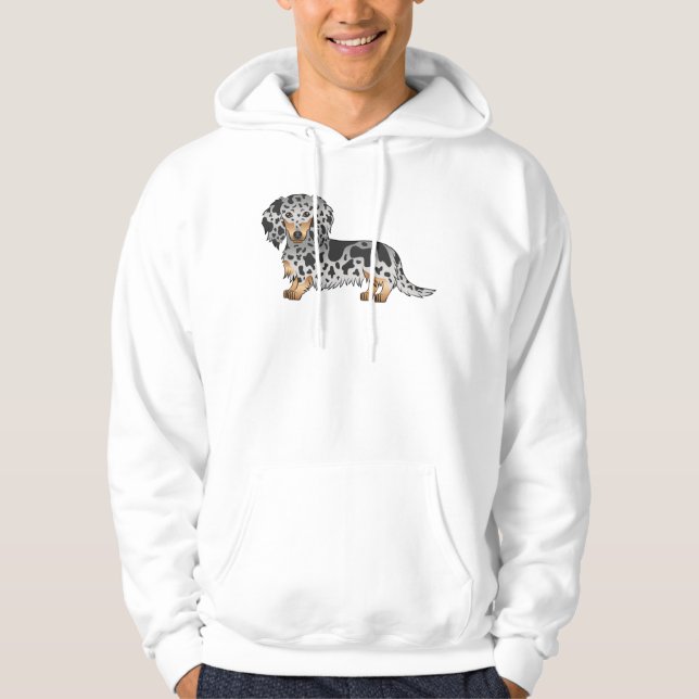 Schwarz-Tan-Daple Niedliche Dackel Langhaar Hund Hoodie (Vorderseite)