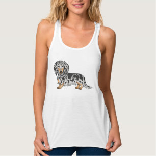 Schwarz-Tan-Daple Niedliche Dackel Langhaar Hund Tank Top