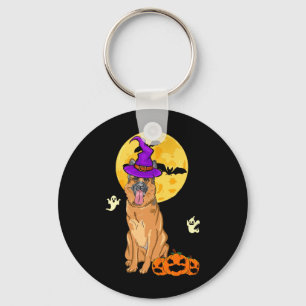 Schwarz-Tan-Deutscher-Schäferhund-Hexe-Halloween Schlüsselanhänger